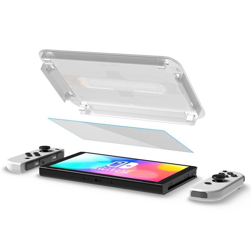 Set 2 folii de sticla Spigen Glas.tR EZ Fit cu rama de montaj pentru Nintendo Switch OLED (Diverse accesorii, AGL03829) by www.silkase.ro